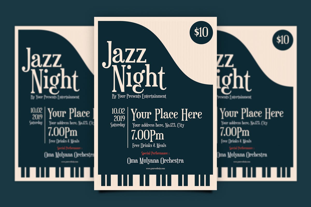 海报设计模板爵士之夜音乐传单 Jazz Night Flyer设计素材模板