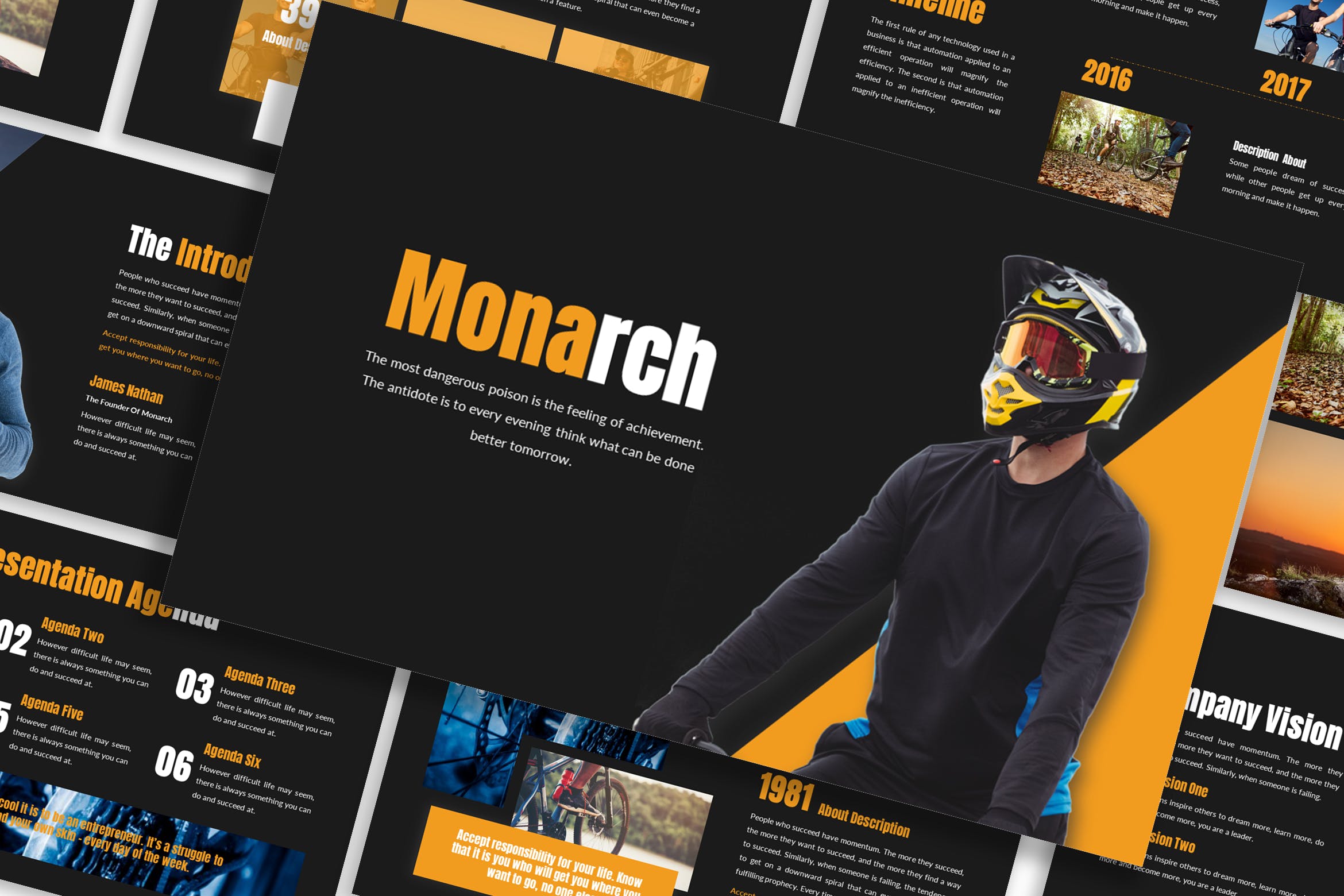 PPT幻灯片设计演示模板山地车活动主题 Monarch – Business Template Prensentation设计素材模板
