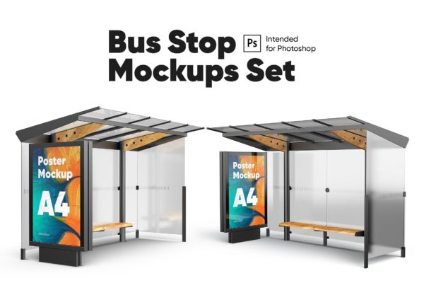 广告设计公交车站海报样机集 Poster (Bus Stop) Mockups Set