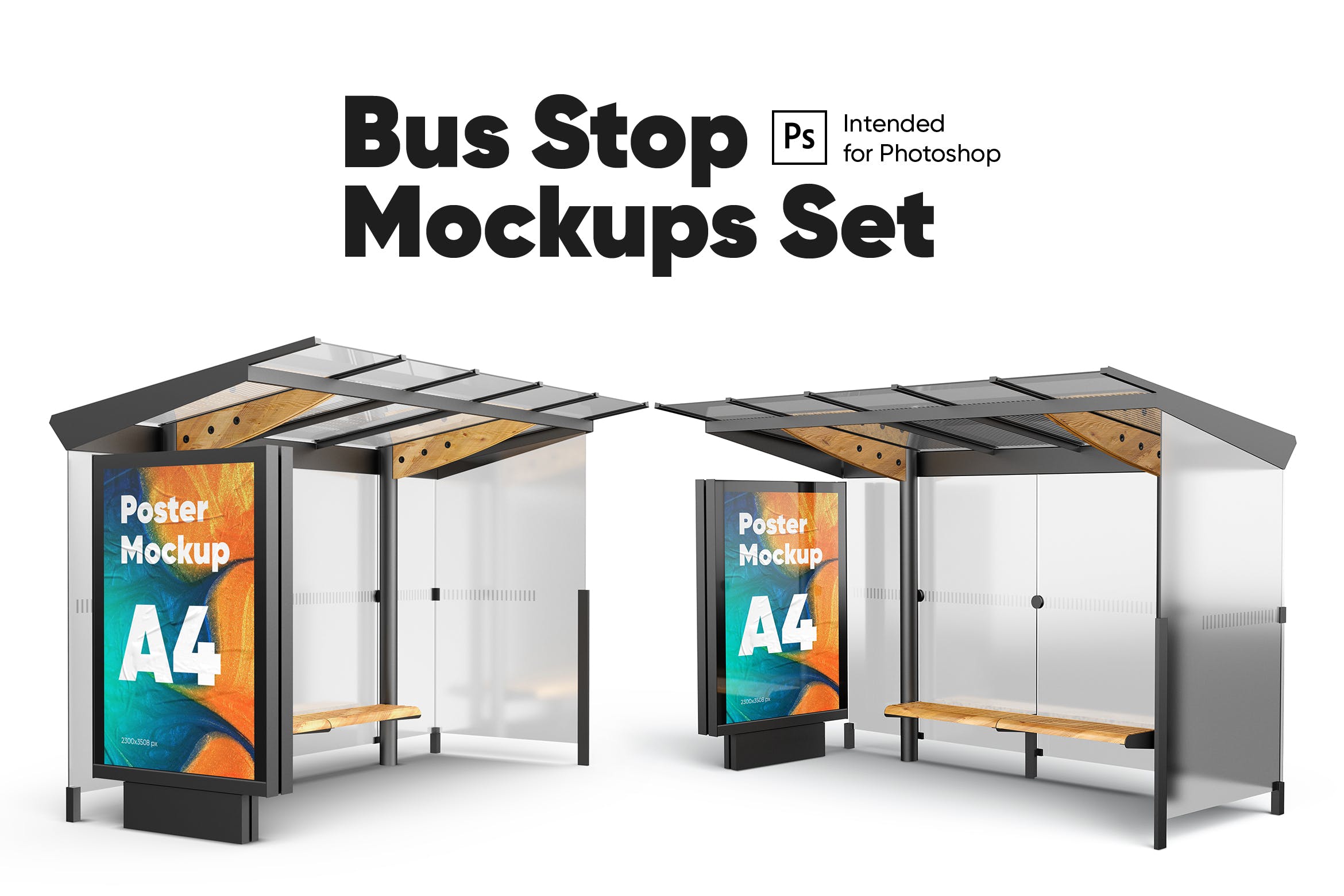 广告设计公交车站海报样机集 poster (bus stop) mockups set设计素材