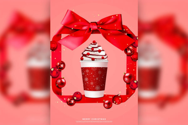 雪糕产品推广蝴蝶结礼品元素圣诞海报设计模板