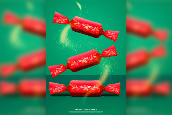 圣诞糖果祝福主题红绿配色圣诞节海报模板