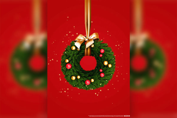 圣诞节海报吊挂松树花环设计psd模板
