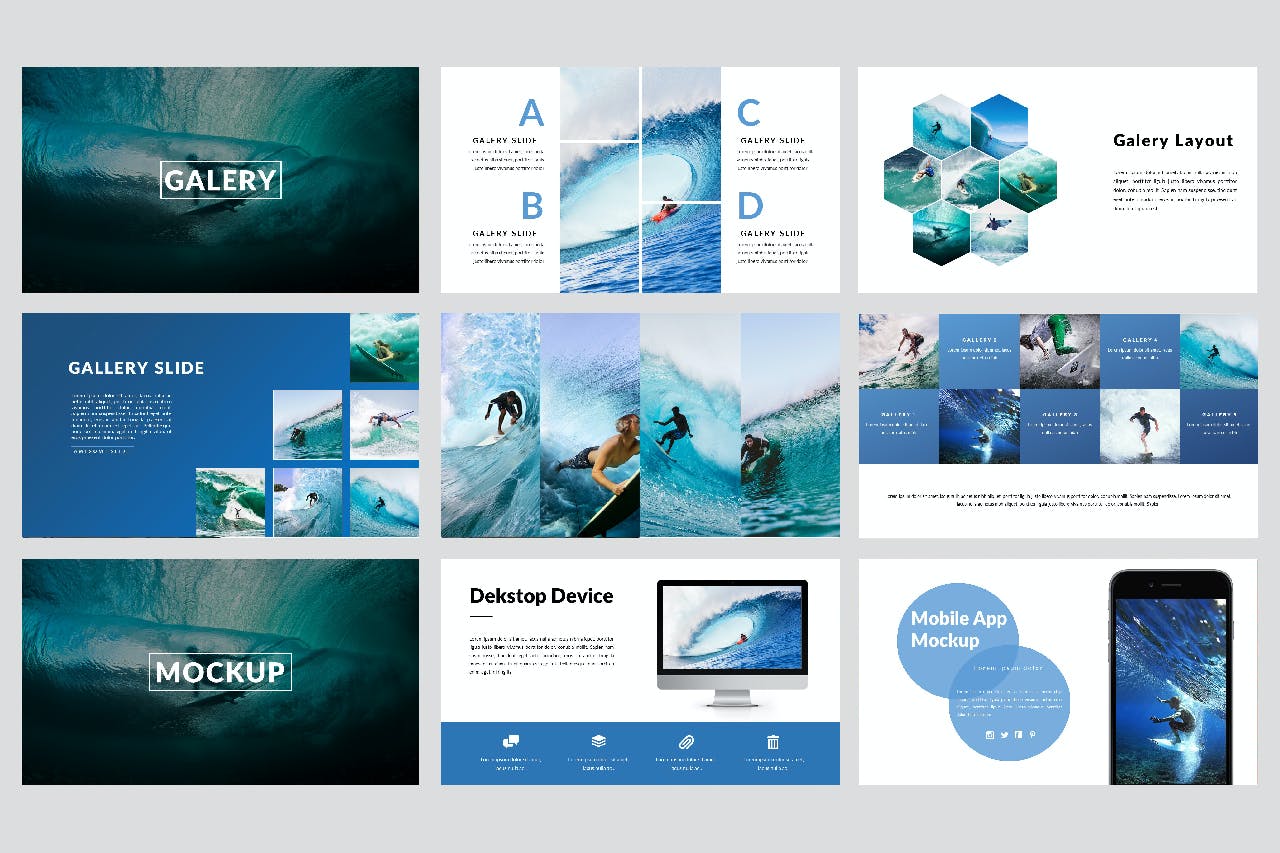 极限运动冲浪主题演示PPT模板 Aqua Creative Powerpoint设计素材模板