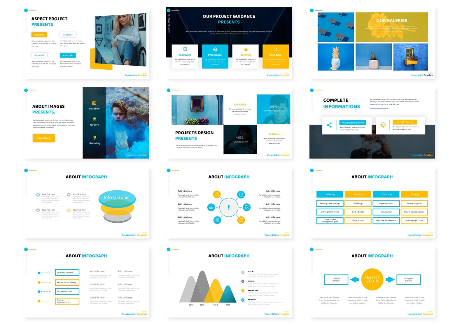 简洁经典蓝黄色系列PPT模板 Bluetographs – PowerPoint Template设计素材模板
