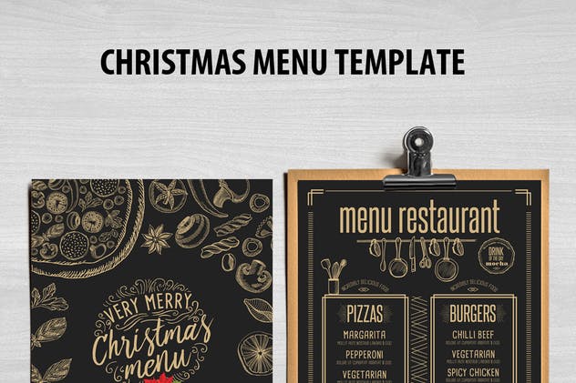 日餐馆菜单圣诞节设计模板 Christmas Menu Restaurant Template设计素材模板
