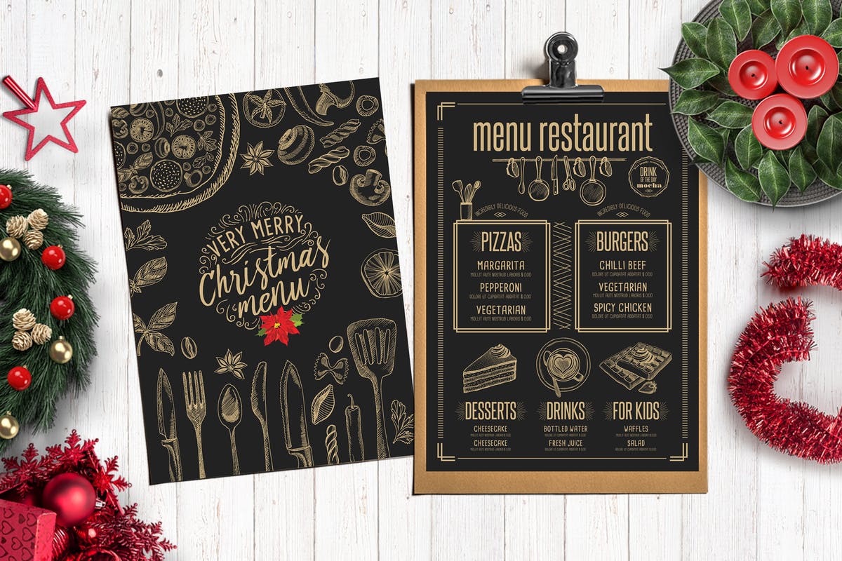 日餐馆菜单圣诞节设计模板 Christmas Menu Restaurant Template设计素材模板