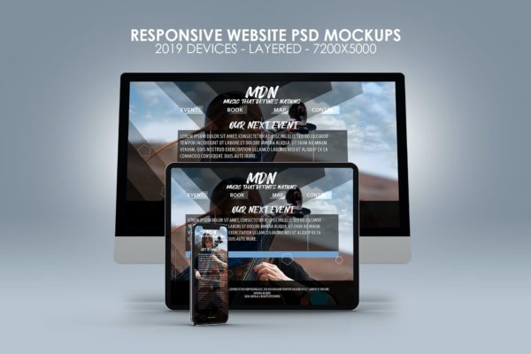 网站设计响应式多屏幕展示PSD样机 Responsive Website PSD Mock-ups 2019