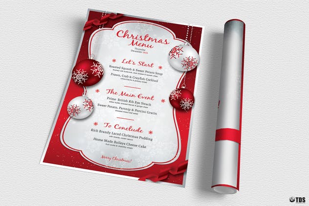 圣诞菜单大红色设计模板V4 Christmas Menu Template V4设计素材模板