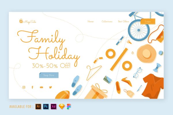 Web网站设计家庭假日促销主题矢量插画 Family Holiday Sale – Web Illustration
