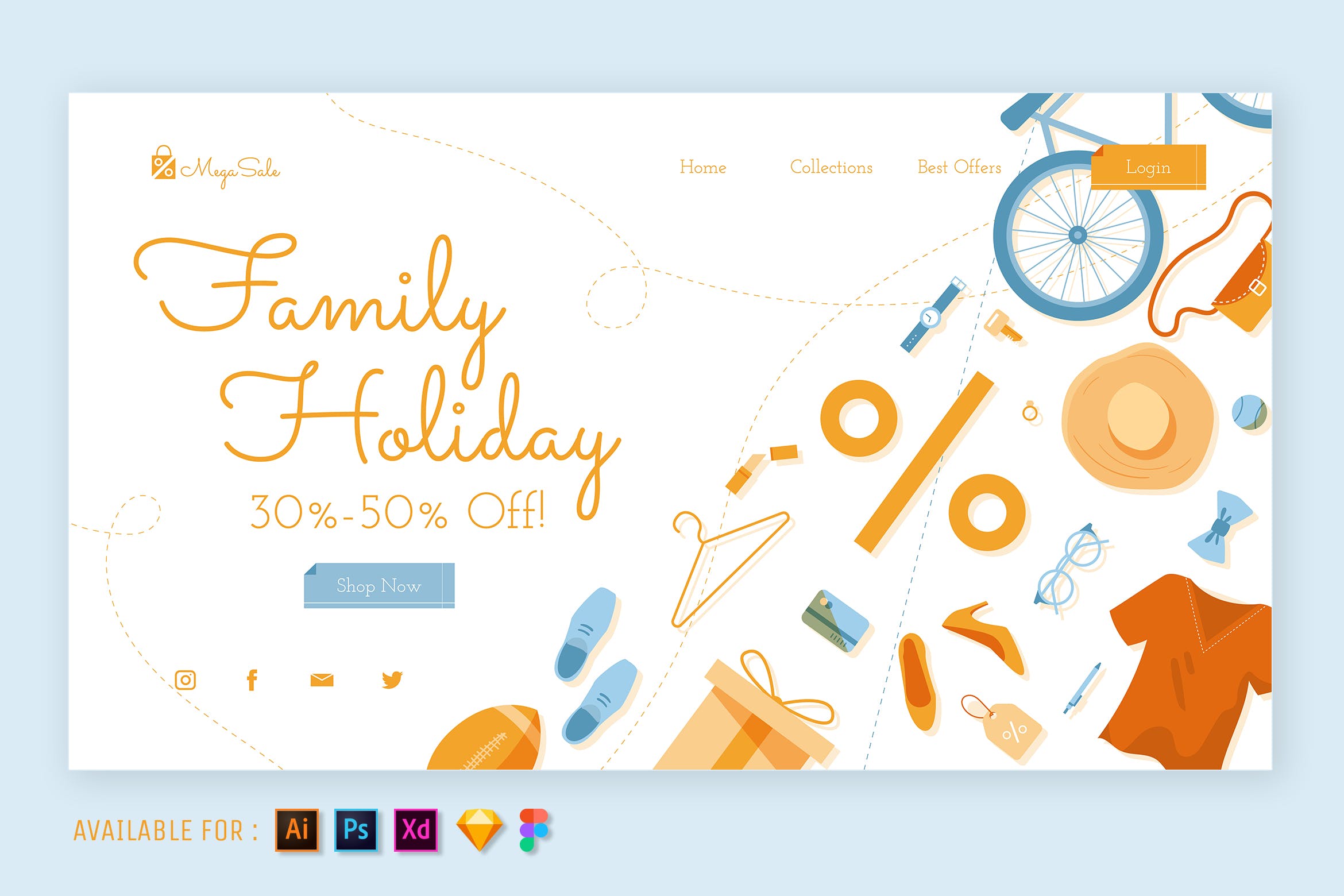 Web网站设计家庭假日促销主题矢量插画 Family Holiday Sale – Web Illustration设计素材模板