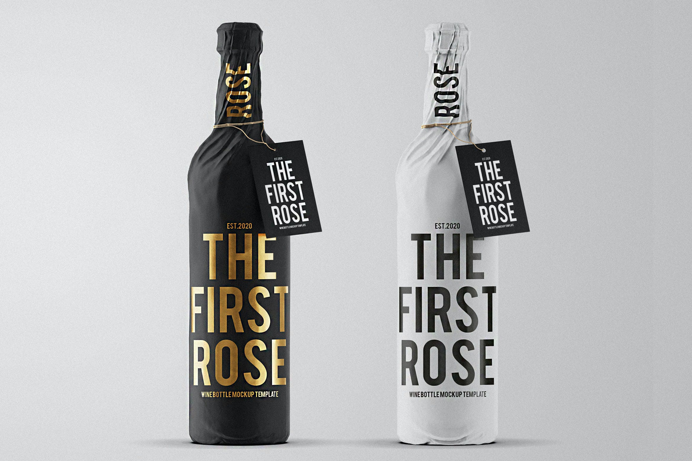 包装设计酒瓶纸样机模板 Wine Bottle Paper Wrap Mockup Template设计素材模板