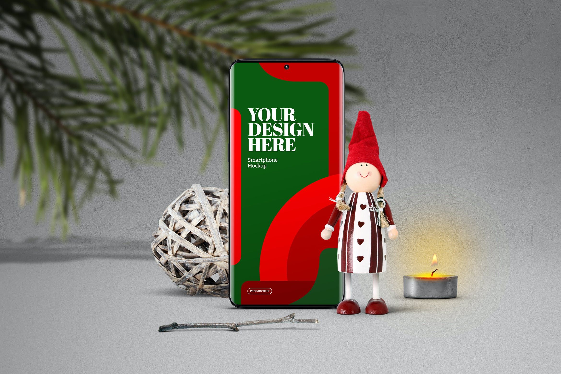 智能手机圣诞场景样机模板 Christmas Smartphone Scene Mockup设计素材模板