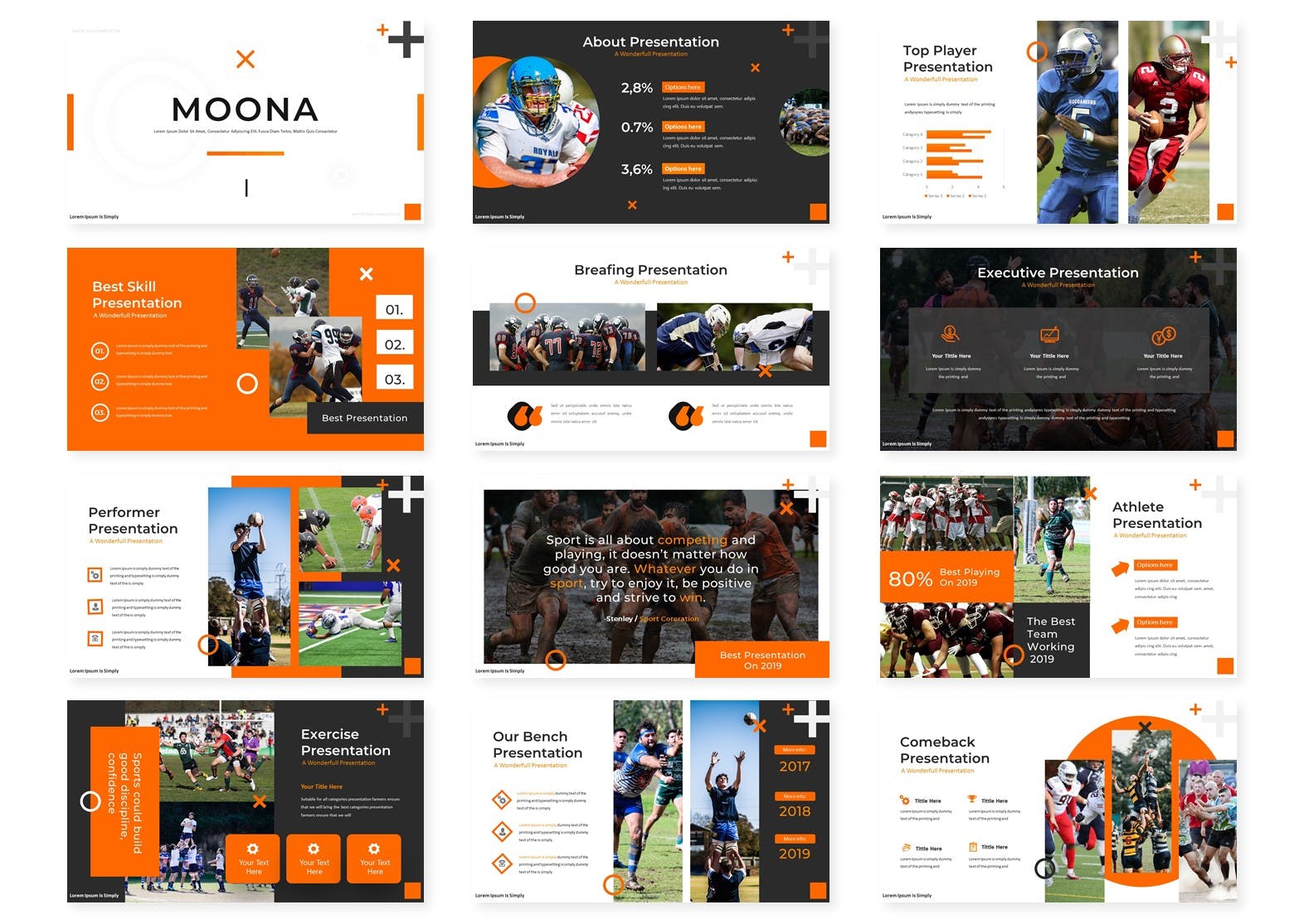 谷歌幻灯片素材美式橄榄球主题 Moona – Google Slides Template设计素材模板