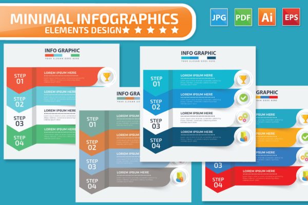 步骤/多用途的PPT幻灯片设计信息图表项目/流程说明矢量图形素材v4 Infographics design