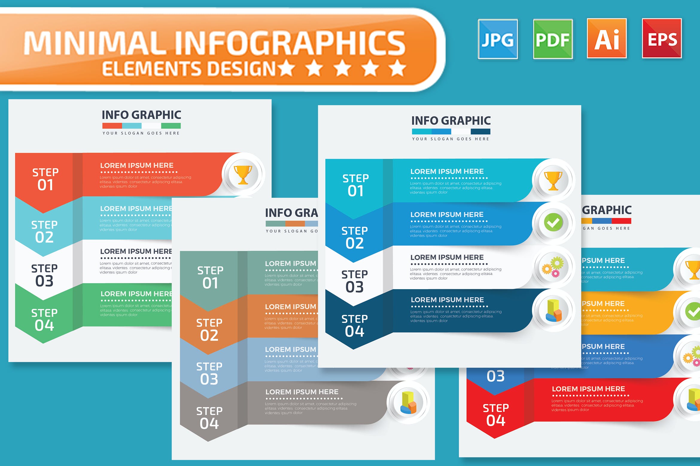 步骤/多用途的PPT幻灯片设计信息图表项目/流程说明矢量图形素材v4 Infographics design设计素材模板