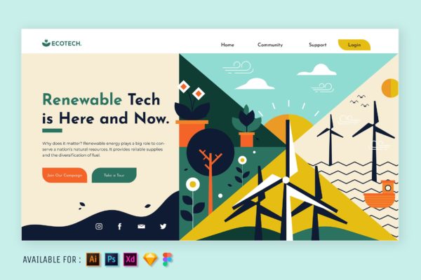 Web网站设计可再生技术主题矢量插画 Renewable Technology – Web Illustration