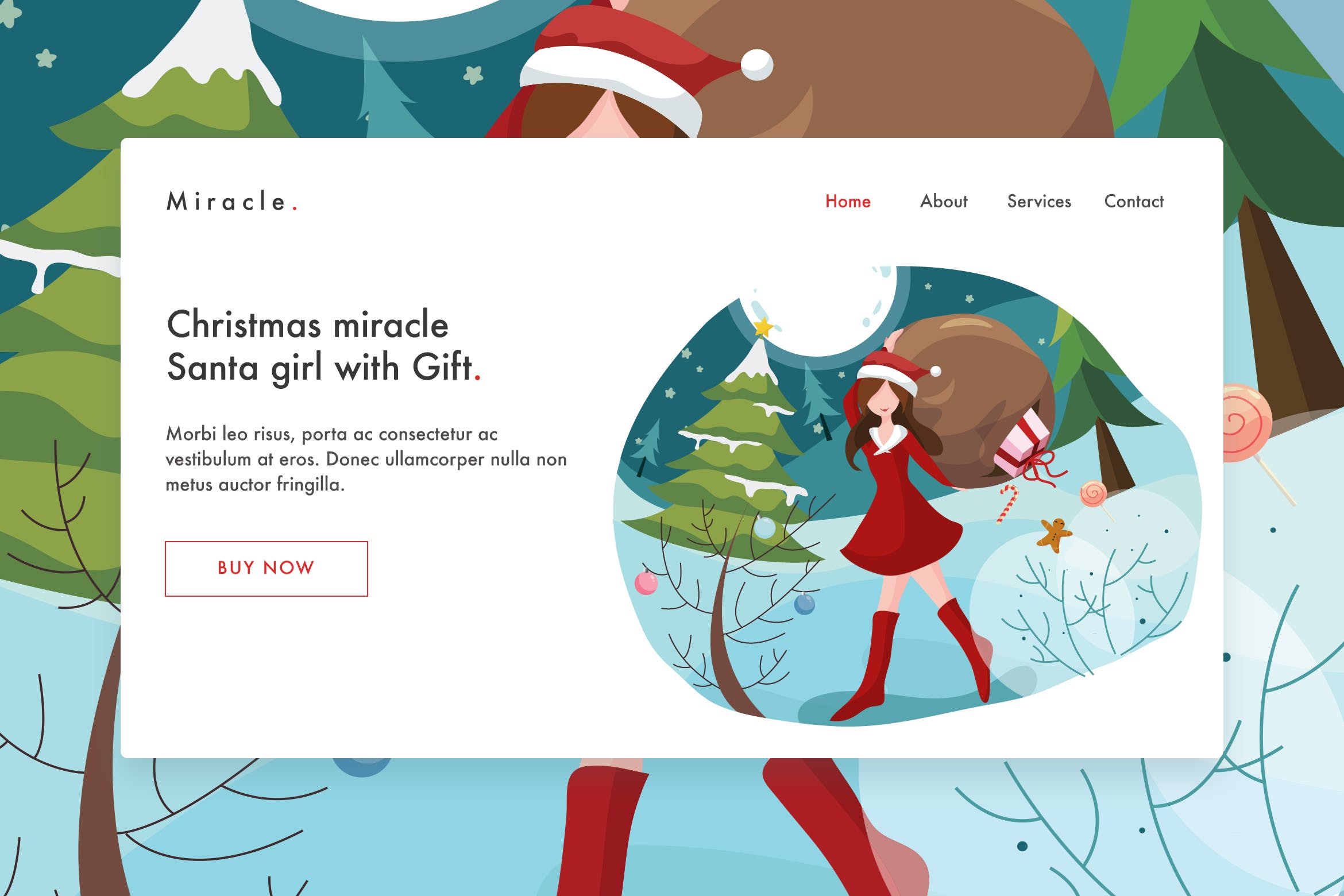 网站插画圣诞女孩&礼物主题设计模板 Santa girl with gift Vector Illustration Landing设计素材模板