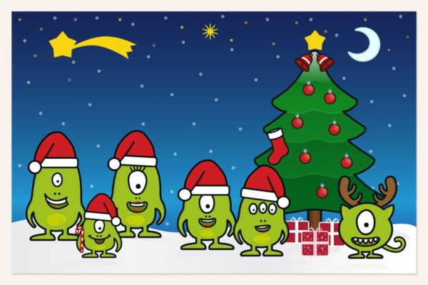 圣诞节怪物家庭庆祝卡通插画矢量素材 Monster Family Celebrating Christmas