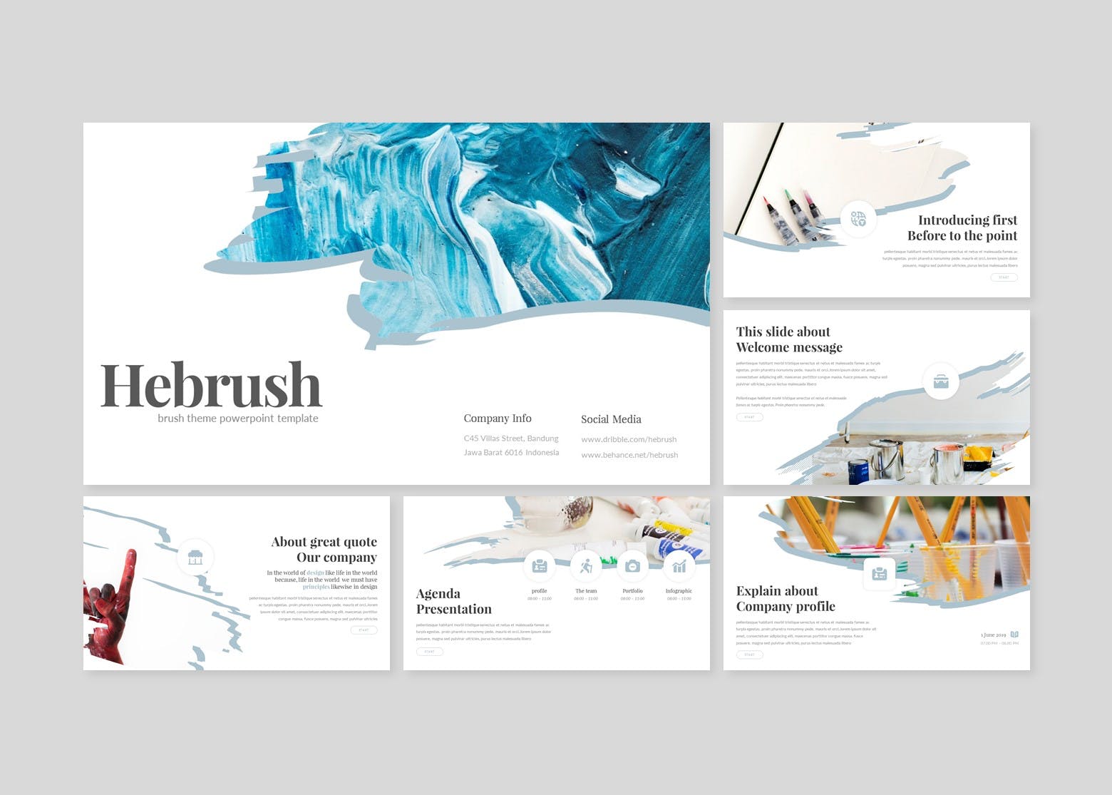Keynote演示文稿绘画笔刷主题 Hebrush – Keynote Template设计素材模板